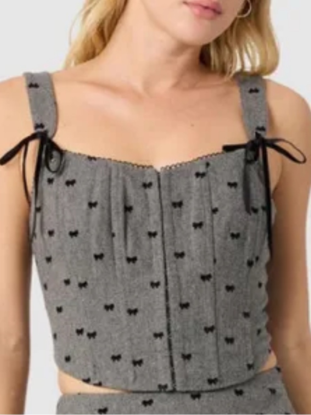 Nordstrom All in Favor Flocked Bow Corset Top in Charcoal Small